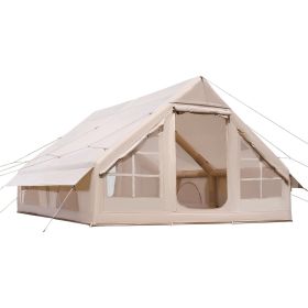 Inflatable Tents for Camping, 5-8 Person Easy Setup Blow up Tent with Hand Pump, 300D Oxford Glamping Tent with Stove Jack 2 Doors & 4 Mesh Windows