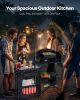 Camping Kitchen Table, Outdoor Camp Cooking Table, Aluminum Portable Cook Station with Storage Cupboard, Carrying Bag, Detachable Windscreen