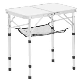 Folding Camping Table, Adjustable Height Portable Side Tables, Aluminum MDF Beach Table with Mesh Layer, Carrying Handle (Color: Silver, size: 24 inch)