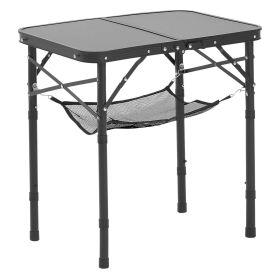 Folding Camping Table, Adjustable Height Portable Side Tables, Aluminum MDF Beach Table with Mesh Layer, Carrying Handle (Color: Black, size: 24 inch)