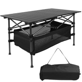 Folding Camping Table Portable Lightweight Aluminum Roll-up Picnic BBQ Desk with Carrying Bag Heavy Duty Outdoor Beach Backyard Party Patio (Color: Black, size: One size)